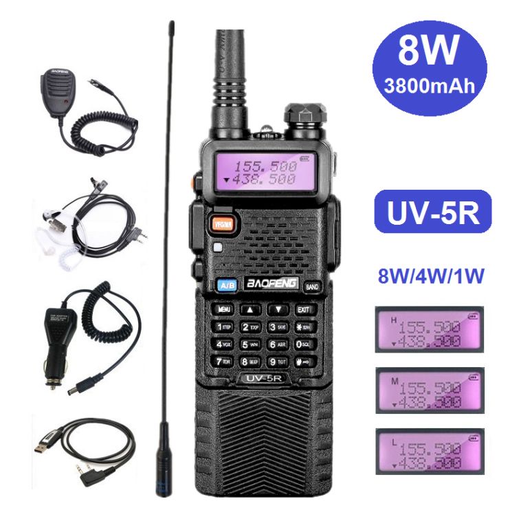 Ham Radio UV-5R 8W Handheld Walkie Talkie with 3800mAh Rechargeable Batterie, Dual-Band 2-Way Radio Complete Set with Earpiece and Programming Cable - 5
