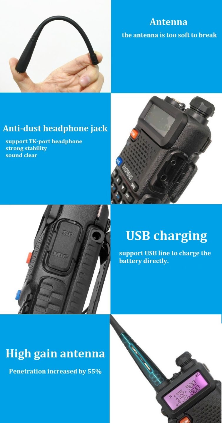 Baofeng UV-5R with 3800mAh Extend Battery Speaker Microphone Programming  Cable Security Headset Car Charger High Gain Antenna - Two Way Radio