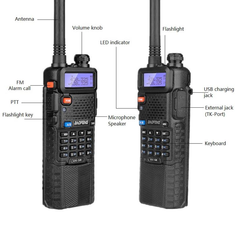 Baofeng UV5R with 3800mAh Extend Battery Speaker Microphone Programming  Cable Security Headset Car Charger High Gain Antenna Walkie-Talkie
